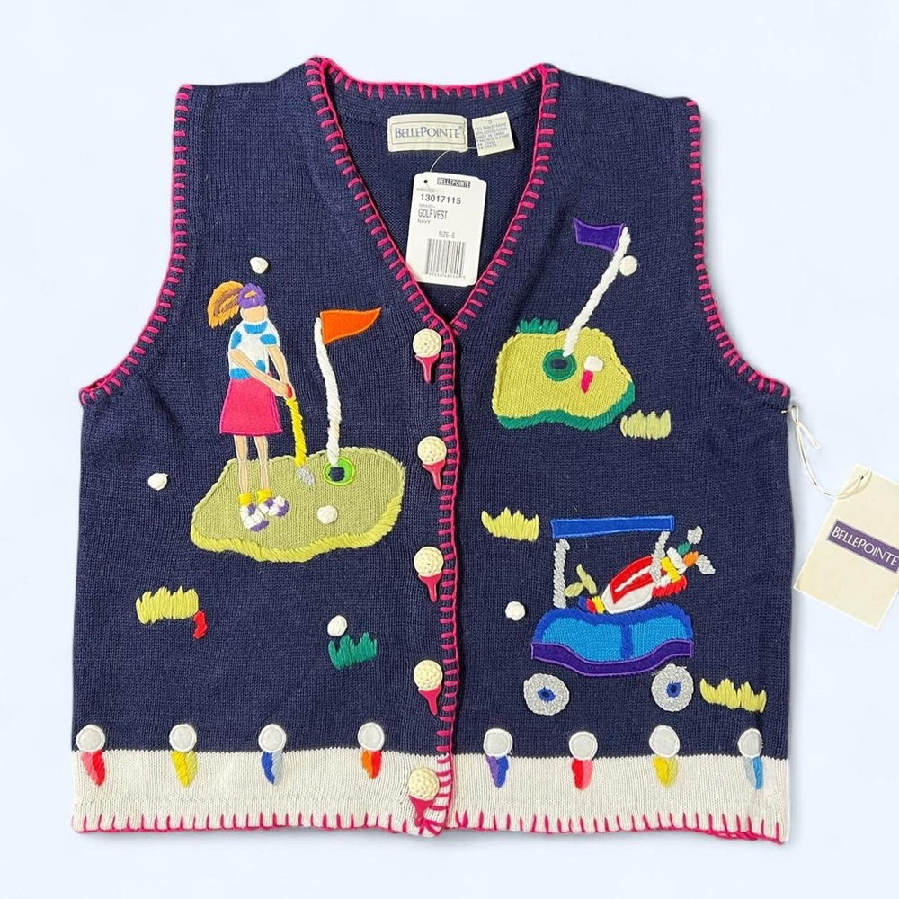 NWT Vintage Women’s Novelty Golf Knit Sweater Vest Small BellePointe Graphic New